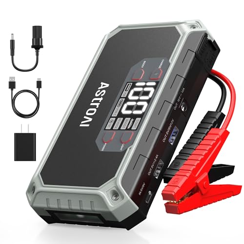 AstroAI Car Jump Starter, 2000A 12V 8-in-1 Battery Jump Starter, Up to 7.0L Gas & 3.0L Diesel Engines, Intuitive LED Screen, Quick Charge 3.0 Power Bank with Cigarette Adapter, Jumper Cable