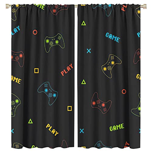 Retro Gamepad Curtains,Colorful Boy Video Game Gaming Controller Button Blackout Curtains for Bedroom,Window Treatment.Thermal Insulated Noise Reduction Room Darkening Curtains,2 Panels 72L x 31.5W