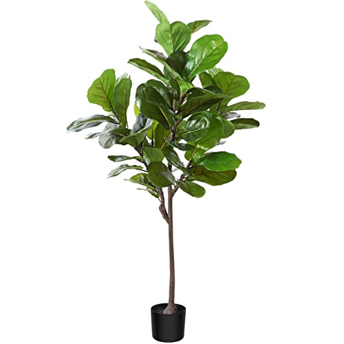 CROSOFMI Artificial Fiddle Leaf Fig Tree 50 Inch Fake Ficus Lyrata Plant with 56 Leaves Faux Plants in Pot for Indoor Outdoor House Home Office Garden Modern Decoration Perfect Housewarming Gift