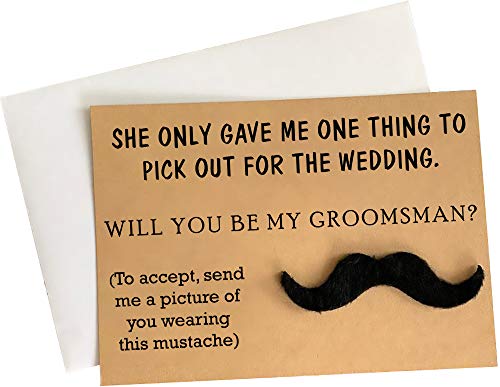 Heather & Willow Groomsmen Proposal Cards with Mustache - Set of 8 with Envelopes 5' x 7' | Funny Groomsmen Proposal Gifts for Wedding