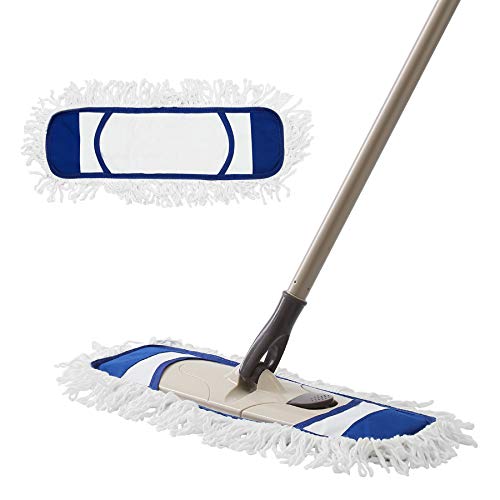 Eyliden Dust Mop with 2 Reusable Washable Pads - One Touch Replacement, Height Adjustable Handle, Wet & Dry Mops for Floor Cleaning, Hardwood, Laminate, Tile Flooring Push Dust Broom