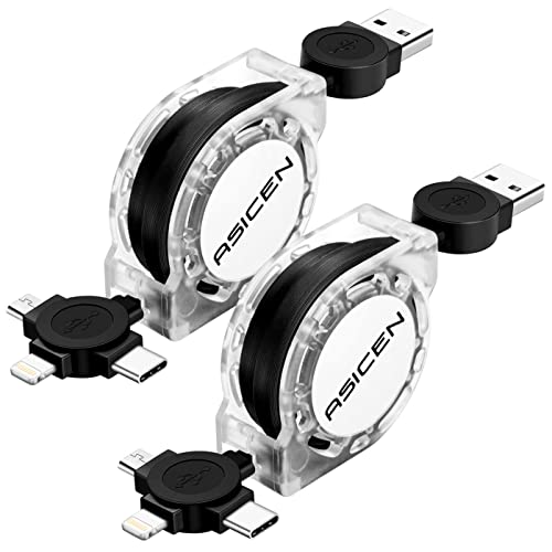 3.3ft 2Pack Retractable Multi Fast Charging Cord 3 in 1 Multi Charger Cable with Lightning/Micro/Type C for iPhone, iPad, Samsung Galaxy, LG, PS, Tablets and More