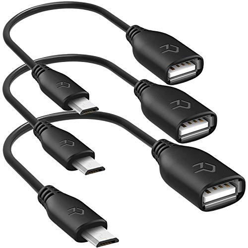 Rankie Micro USB (Male) to USB 2.0 (Female) Adapter, On-The-Go (OTG) Convertor Cable, 3-Pack, Black