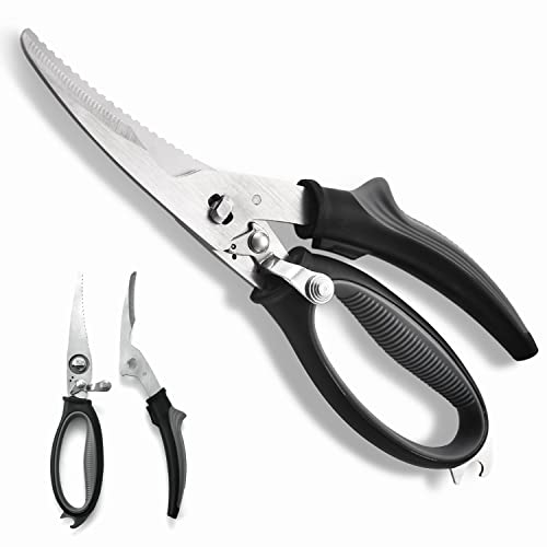 Poultry Shears Heavy Duty Professional Kitchen Scissors Stainless Steel, Easily Snipping Through Skin and Crunching Bones, Locking Hinge to Take Apart Easy to Clean Dishwasher Safe (Black Gray)