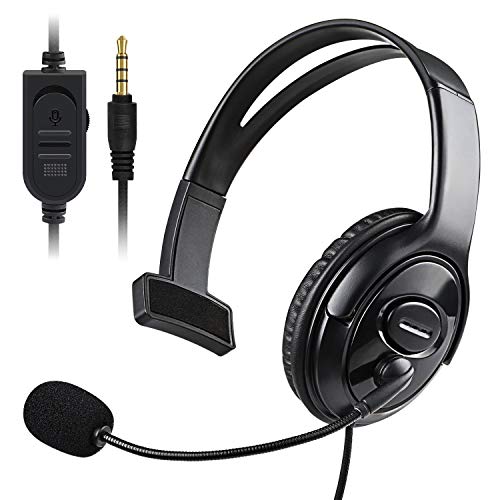 PS5 PS4 Unilateral Headset, 3.5mm Wired Online Gaming One Ear Headphone with Microphone for Playstation 5 4, PS4 Pro PS4 Slim Controller, Nintendo Switch, Laptop, Smartphone, Office Business