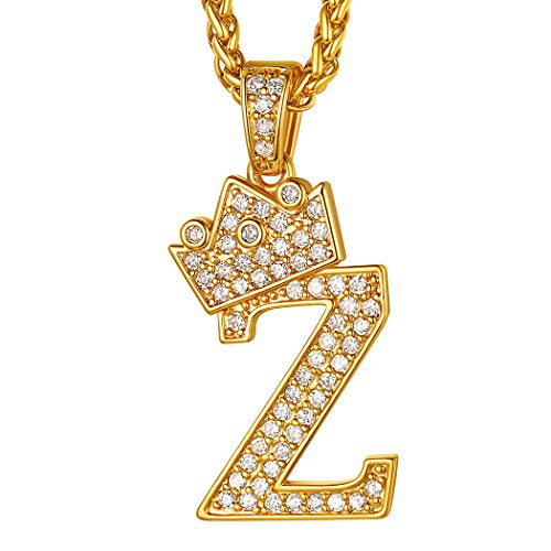 Suplight Gold Initial Necklace Z Letter Pendant Rapper Chain for Men Boys