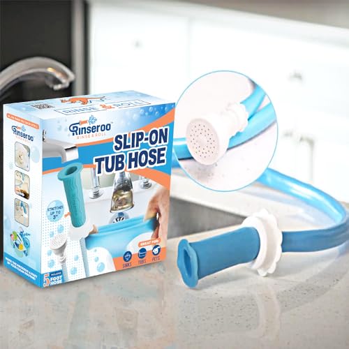 Rinseroo Tub Hose: No-install, Ultra Flex Hose Slips On to Spout for Hair Washing, Baby or Dog Bath. Bathtub Showerhead Attachment. Shower Adapter Faucet. Fits All Spouts Up 3'' Wide