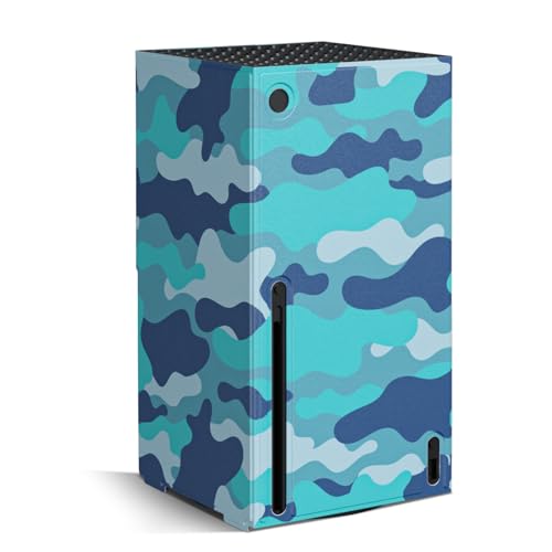 DUXICEPIN Magnetic Wrap for Xbox Series X Console - Premium PU Leather Cover for Xbox Series X with Soft Inner Lining, Blue Camo Design - Protective Case for Xbox Series X Accessories