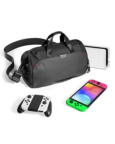 tomtoc Carrying Bag for Nintendo Switch OLED & Nintendo Switch, Protective Large Capacity Travel Storage Pouch for Switch Console, Dock, Pro Controller and More Accessories, Black