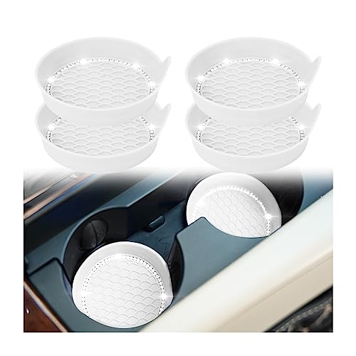 zipelo Bling Car Cup Coaster, 4 Pack Universal Vehicle Anti-Slip Cup Holder Insert Coasters, Crystal Rhinestone Silicone Shockproof Drink Mat, Car Interior Accessories Gift for Women Girls (White)