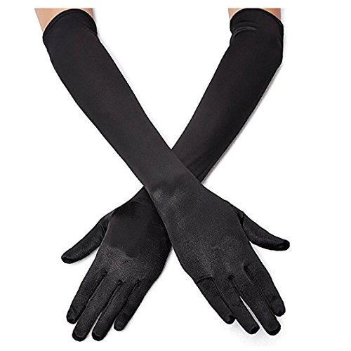 Long Opera Party Gloves for Women 22'' 1920s 20s Satin Gloves Elbow Length Bridal Evening Dress Costumes, Black