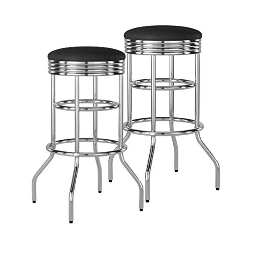TRINITY Heavy Duty 30 Inch Stools Bar-Height Swivel Chrome Seats for Kitchen Counter, Garage, or Workshop, 15.75'D x 15.75'W x 30.5'H, Black