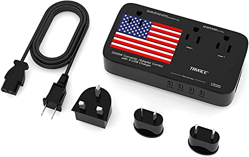 TryAce 2200W Exclusive Voltage Converter and 10A Travel Adapter with 4-Port USB,Power Converter Step Down 220V to 110V for Hair Dryer/Straightener/Curling Iron,US/UK/EU Plug Black