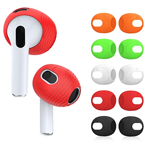 [5-Pairs] for AirPods 3 Ear Tips Covers【Fit in The Charging Case】, AIBEAMER Silicone Anti-Slip/Dust Ear Covers Accessories Compatible with AirPods 3rd Generation 2021 (Black,Red,Green,Orange,White)