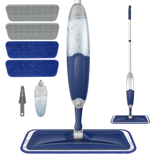 Spray Mops Microfiber Floor Mops for Cleaning, Wet Dry Mop Floor Cleaning Mops with 4 Reusable Washable Mop Pads, Wet Spray Mop Dust Mop Refillable Flat Floor Mop for Hardwood Laminate Tile Floors