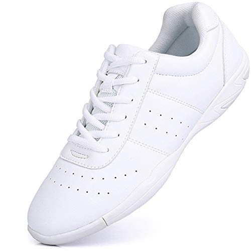 Mfreely Cheer Shoes for Women White Cheerleading Athletic Dance Shoes Flats Tennis Walking Sneakers for Girls White 9 B (M) US