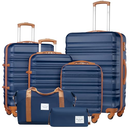 LONG VACATION Luggage Set 4 Piece Luggage Set ABS hardshell TSA Lock Spinner Wheels Luggage Carry on Suitcase (NAVY, 6 piece set)