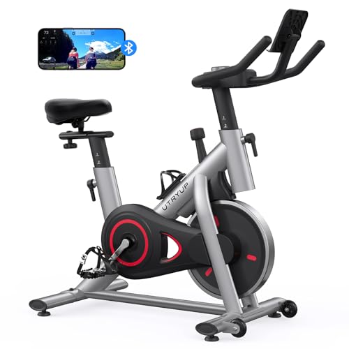 Exercise Bike, UTRYUP Stationary Bike for Home, Brake Pad Indoor Cycling Bike with Thickened Steel Tube, Silent Belt Drive, Heavy Flywheel, Comfortable Seat Cushion and Upgraded LED Monitor