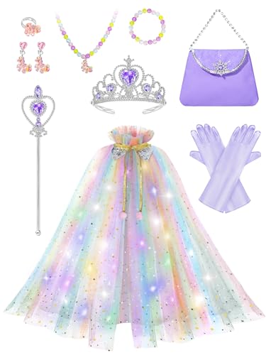 Popsunny Light Up Princess Dress Up Cape Costume for Girls 3 4 5 6 Years Old, Kids Birthday Christmas Halloween Party Gift Purple
