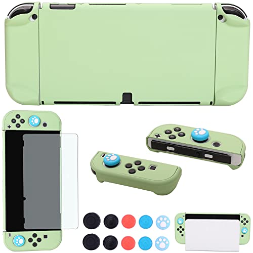 COMCOOL Dockable Case for Nintendo Switch Oled - [9 FT Military Grade Drop Protection] [with Tempered Glass Screen Protector with Thumb Grips] Cute Cover for Nintendo Switch Oled - Tea Green