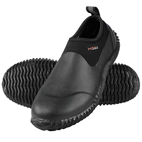 Hisea Unisex Waterproof Garden Shoes Ankle Rain Boots Mud Muck Rubber Slip-On Shoes for Women Men Outdoor Black Size: 8.5 Women/7.5 Men