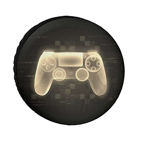 Joystick Vintage Retro Gamepad on Black Tire Cover, Waterproof Spare Wheel Oxford Dust-Proof Protectors Universal Fit for Trailer Truck Campers 12 Inch