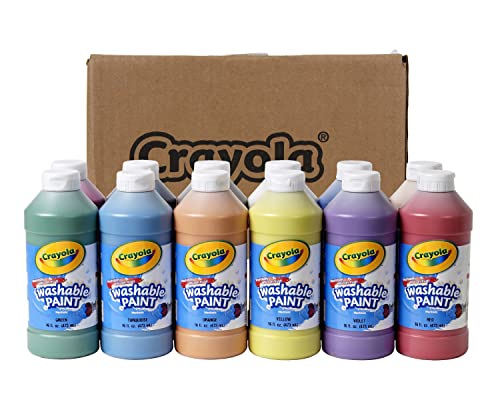 Crayola Washable Paint (12ct), Paint Set for Kids, Nontoxic Paint, Kids Craft Supplies, For Classrooms, Assorted Colors, 16 Oz