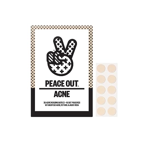 Peace Out Skincare Acne Dots, Hydrocolloid Pimple Patches Help Clear Blemishes Overnight, Fast Acting Anti-Acne Solution (20 dots)