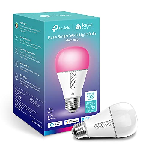 Kasa Smart Bulb, Dimmable Color Changing Light Bulb Work with Alexa and Google Home, 1000 Lumens 60W Equivalent, Amazon FFS, 2.4Ghz WiFi only, No Hub Required, 2-Year Warranty, 1-Pack (KL135)