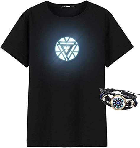 Tony Cosplay Adult Novelty Arc Reactor Illuminate T-Shirt Sleeve Costume Clothing for Men Adult Stark Reactor Bracelet (L) Black