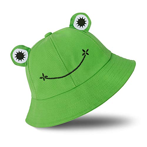 SAOROPEB Frog Hat for Adult Teens, Cute Bucket Hat, Cotton Funny Fisherman Men Women Green