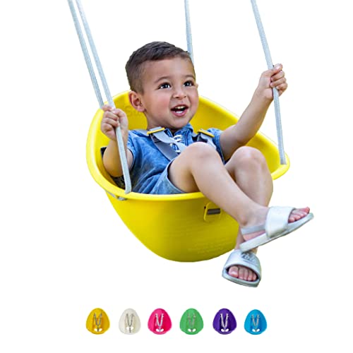 Swurfer Coconut Toddler Swing – Comfy Baby Swing Outdoor, 3- Point Adjustable Safety Harness, Secure, Safe Quick Click Locking System, Blister-Free Rope, Easy Installation, Ages 6 - 36 Months, Yellow