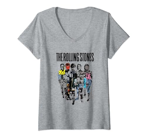 Womens Rolling Stones Official Silhouette Collage V-Neck T-Shirt