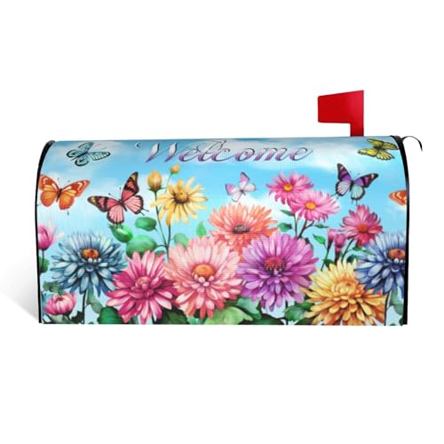 Spring Mailbox Cover Standard 18 X 21 Inch Spring Mailbox Covers Magnetic Waterproof Post Wraps Butterfly Floral Decoration Box Cover for Garden Yard Home Decor Welcome Mailbox Cover