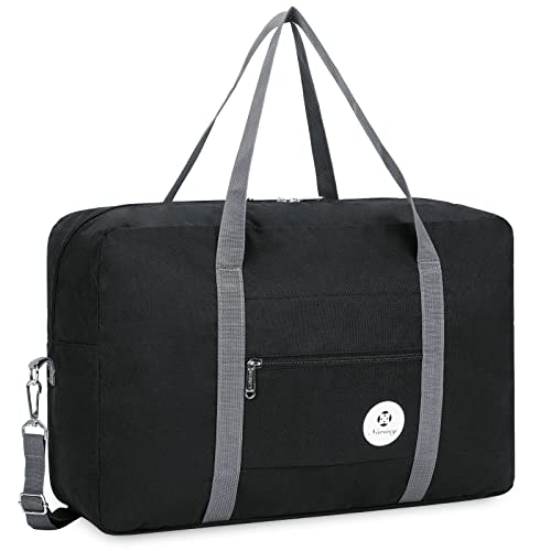 For Spirit Airlines Personal Item Bag 18x14x8 Foldable Travel Duffel Bag Tote Carry on Luggage Duffle Overnight for Women and Men (3112-Black)