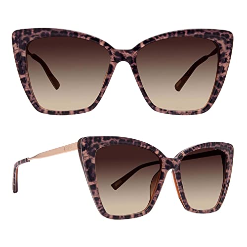 DIFF Eyewear Becky II Designer Cat Eye Sunglasses for Women 100% UVA/UVB, Leopard Tortoise + Brown