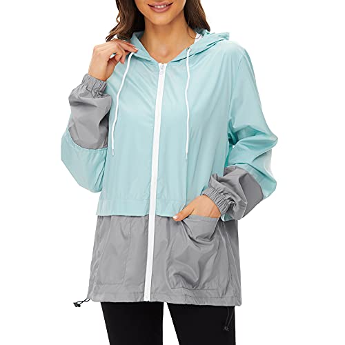 Zando Lightweight Rain Jacket Women with Hood Packable Raincoats for Adults Women Plus Size Rain Jackets for Women Waterproof Anorak Jacket Womens Windbreaker Jacket Mint Green 2XL