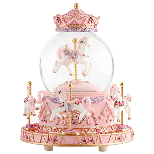 Carousel Horses Music Box Snow Globe with Changeable Lights Unicorn Musical Gift for Women Kids Girls Mom Daughter Wife Girlfriend Birthday Anniversary Plays Castle in The Sky