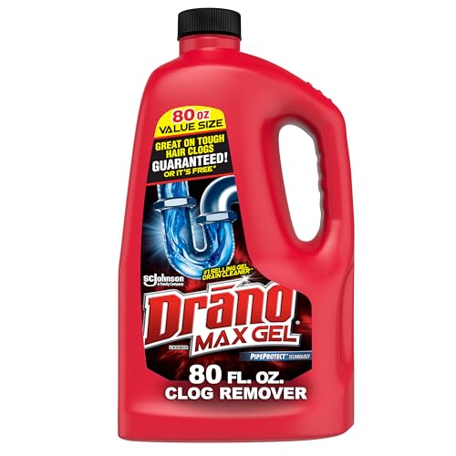 Drano Max Gel Drain Clog Remover and Cleaner for Shower or Sink Drains, Unclogs and Removes Hair, Soap Scum and Blockages, 80 Oz