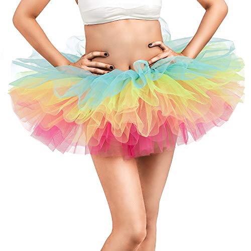 Adult Tutu Skirt, Tulle Tutus for Women, Teens Ballet Skirts Classic 5 Layers Rainbow