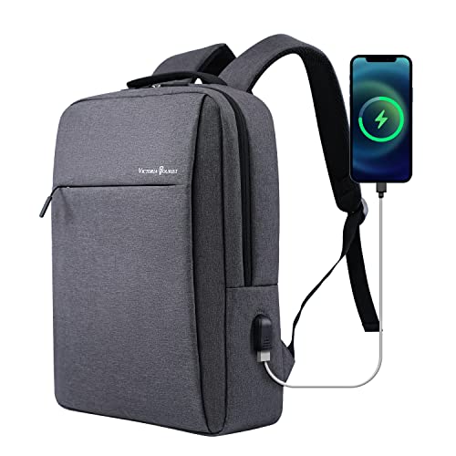 Victoriatourist Laptop Backpack 15.6 Inch, Business Slim Durable Travel Backpacks with USB Charging Port, College Computer Bag Gifts for Men and Women Fits Notebook (Grey)