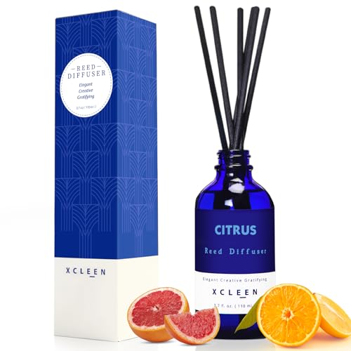 Xcleen Citrus Scented Reed Diffuser, Orange, Lime & Lemon Oil Reed Diffuser, Real Citrus! Holiday Home Fragrance for Bathroom Office Decor