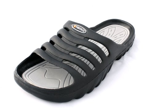 Vertico - Shower Sandals | Slide-On and Comfortable Pool-Side Shoes - Black & Grey (12-13 US)