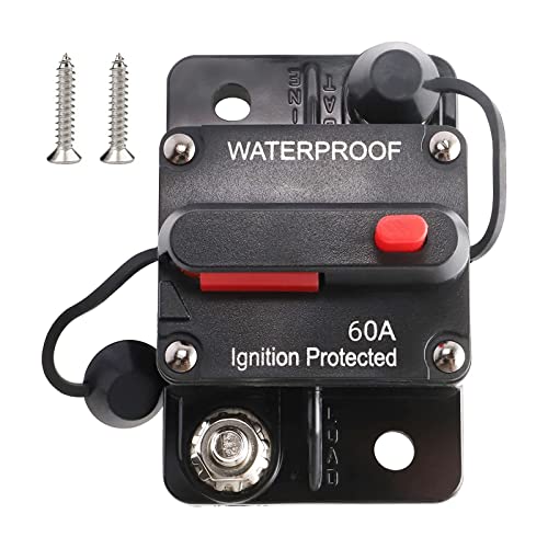 RED WOLF 60Amp Circuit Breaker for Boat Trolling Motor Marine ATV Trailer Vehicles Stereo Audio Electronic Battery Solar System Inline Fuse with Manual Reset Switch Waterproof DC 12V-48V