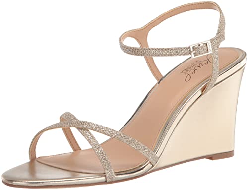 Jewel Badgley Mischka Women's DEXTRA Wedge Sandal, Gold Fabric, 7.5