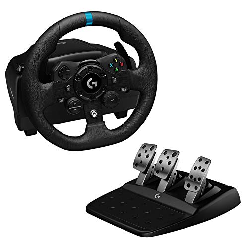 Logitech G923 Racing Wheel and Pedals for Xbox X|S, Xbox One and PC Featuring TRUEFORCE up to 1000 Hz Force Feedback, Responsive Pedal, Dual Clutch Launch Control, and Genuine Leather Wheel Cover (Renewed)