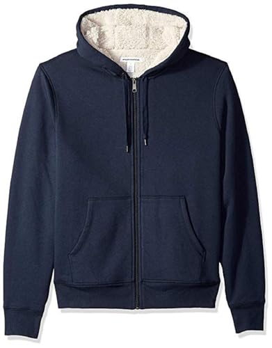Amazon Essentials Women's Sherpa-Lined Fleece Full-Zip Hooded Jacket (Available in Plus Size), Navy Heather, X-Large