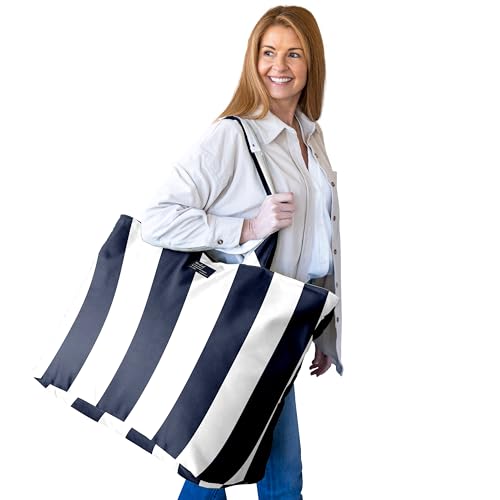 Fit & Fresh All The Things Weekender Bag for Women, Large Tote Bag For Women, Travel Bag For Women, Overnight Bag, Beach Bag, Extra Large Tote Bag With Compartments, Navy Stripe