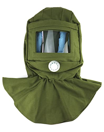 QWORK Sand Blasting Hood Cap, Shawl Cap Sandblasting Mask Anti Dust/Wind Sandblasting Tool Mask,Cut/Scratch/Heat Resistant Neck Protector, Green