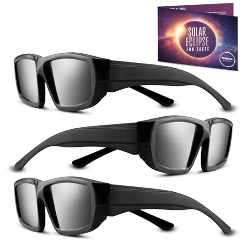 Solar Eclipse Glasses 2024 Approved (3 Pack) Plastic Solar Eclipse Viewing Glasses -AAS, CE & ISO Certified Solar Eclipse Glasses, Solar Eclipse Sunglasses for Kids & Adults - Black, 3-Pack